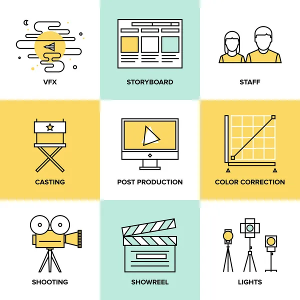 Films and post production flat icons Stock Vector