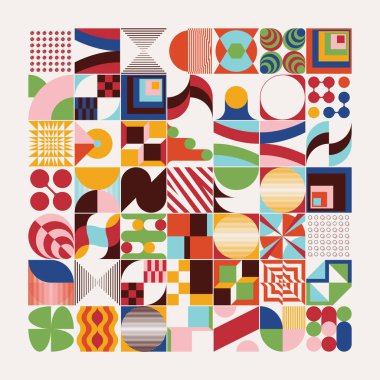 Yüzyılın ortalarında çeşitli geometri şekilleri ve elementlerle yapılmış soyut vektör desenli sanat eserleri. Poster, kapak, resim, sunum, baskı, kumaş, duvar kâğıdı vs. için geometrik tasarım grafikleri.