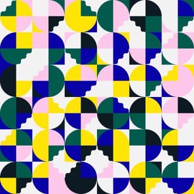 Çeşitli geometrik şekiller ve elementlerle yapılmış renkli soyut vektör desenleri. Poster, kapak, sanat, sunum, baskı, kumaş, duvar kağıdı ve benzeri dijital grafik tasarımı.