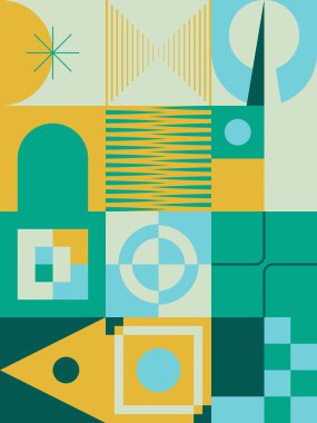 Neon renkli soyut vektör desenli sanat eserleri çeşitli geometrik şekiller ve elementlerle yapıldı. Poster, kapak, sanat, sunum, baskı, kumaş, duvar kağıdı ve benzeri dijital grafik tasarımı.