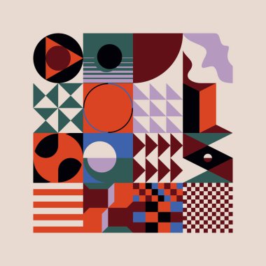 Bauhaus, taşıyıcı tasarım elementleri ve poster, kapak, sanat, sunum, baskı, kumaş, duvar kağıdı vb. için kalın geometrik şekillerle yapılan soyut sanat eserlerinden ilham almıştır..