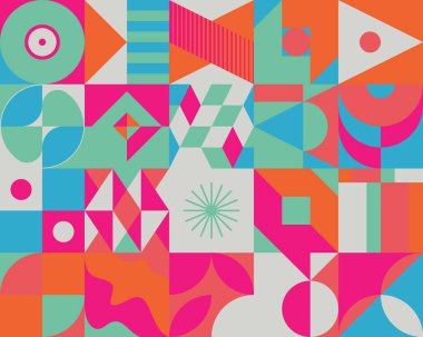 Poster, kapak, sanat, sunum, baskı, kumaş, duvar kağıdı vs. için soyut figürler ve cesur geometrik şekillerle yapılmış postmodern estetik sanatlarından esinlenilmiş soyut desenli grafik tasarımı.