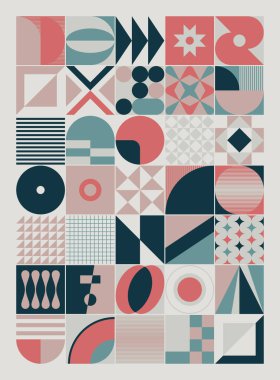 İsviçre Sanatı soyut geometrik şekiller ve kalın formlarla yapılmış vektör desenli sanat eserlerinden esinlenmiştir. Poster, kapak, sanat, sunum, baskı, kumaş, duvar kağıdı ve benzeri dijital grafik tasarımı