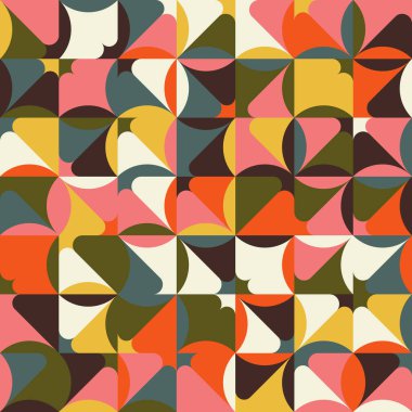 Soyut geometrik şekiller ve çeşitli renk biçimleriyle yapılmış modern mozaik desen sanatı. Poster, kapak, resim, sunum, baskı, kumaş, duvar kağıdı ve benzeri dijital grafik tasarım ögeleri.