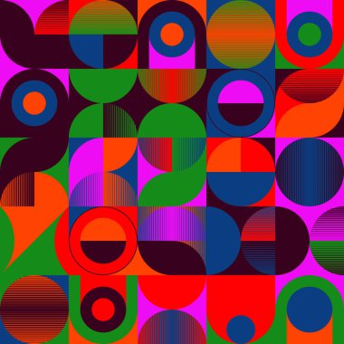 Neo-Geo vektör desenli grafik çizimleri soyut modernist estetik tasarımından esinlenilmiştir. Poster, kapak, sanat, sunum, baskı, kumaş, duvar kağıdı vs. için modern geometrik kolaj.