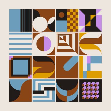 Modern soyut vektör şekilleri, poster, kapak, resim, sunum, baskı, kumaş, duvar kağıdı vs. için çeşitli basit geometrik formların ve renkli grafik unsurlarının koleksiyonu.