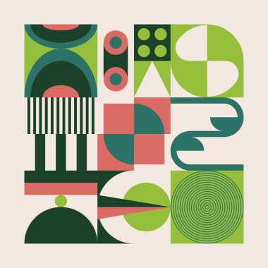 Yüzyılın ortalarında çeşitli geometri şekilleri ve elementlerle yapılmış soyut vektör desenli sanat eserleri. Poster, kapak, resim, sunum, baskı, kumaş, duvar kâğıdı vs. için geometrik tasarım grafikleri.
