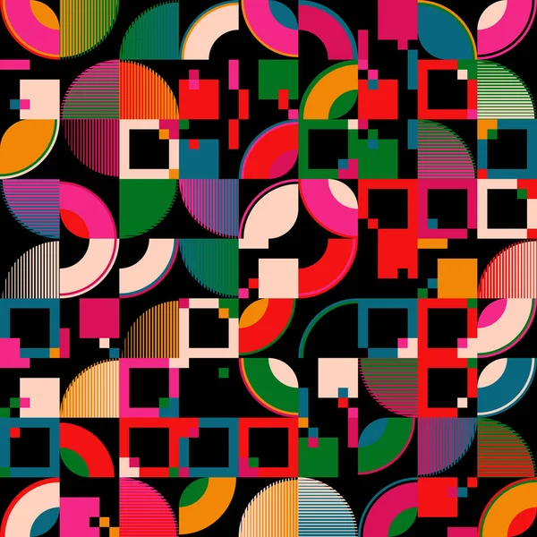様々な幾何学的形状や要素で作られたネオンカラーの抽象的なベクトルパターンアートワーク ポスター カバー アート プレゼンテーション プリント ファブリック 壁紙などのためのデジタルグラフィックデザイン — ストックベクタ