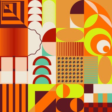 Poster, kapak, sanat, sunum, baskı, kumaş, duvar kağıdı vs. için soyut figürler ve cesur geometrik şekillerle yapılmış postmodern estetik sanatlarından esinlenilmiş soyut desenli grafik tasarımı.