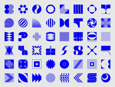 Logo modernizmi estetik vektör soyut şekiller koleksiyonu minimalist geometrik formlar ve poster, kapak, sanat, sunum, baskılar, kumaş, duvar kağıdı vs. için grafik elementleri ile yapılır.