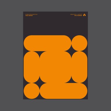 Helvetica tipografisi ve minimalist geometrik formlar ve soyut vektör şekilleriyle yapılmış İsviçre tarzı poster tasarımı grafikleri. 