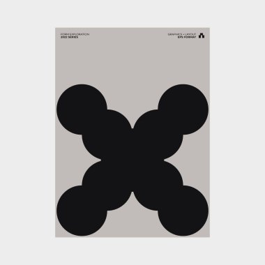 Helvetica tipografisi ve minimalist geometrik formlar ve soyut vektör şekilleriyle yapılmış İsviçre tarzı poster tasarımı grafikleri. 