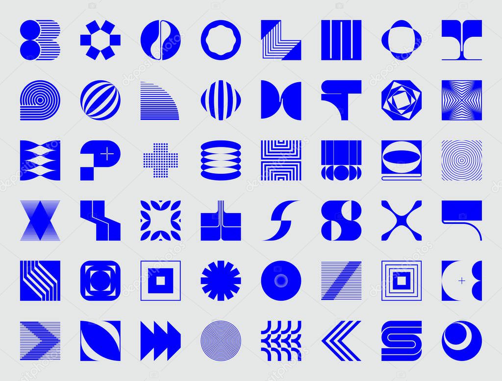 Logo modernism aesthetics vector abstract shapes collection made with minimalist geometric forms and graphics elements for poster, cover, art, presentation, prints, fabric, wallpaper and etc.