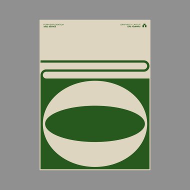 Helvetica tipografisi ve minimalist geometrik formlar ve soyut vektör şekilleriyle yapılmış İsviçre tarzı poster tasarımı grafikleri. 