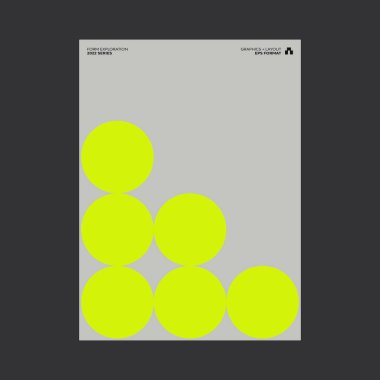 Helvetica tipografisi ve minimalist geometrik formlar ve soyut vektör şekilleriyle yapılmış İsviçre tarzı poster tasarımı grafikleri. 