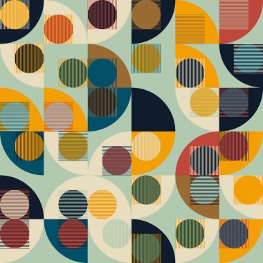 Cesur geometrik şekiller ve poster, kapak, sanat, sunum, baskı, kumaş, duvar kağıdı ve benzeri soyut figürlerle yapılmış modernizm estetiğinden esinlenilmiş soyut desenli grafik tasarımı.