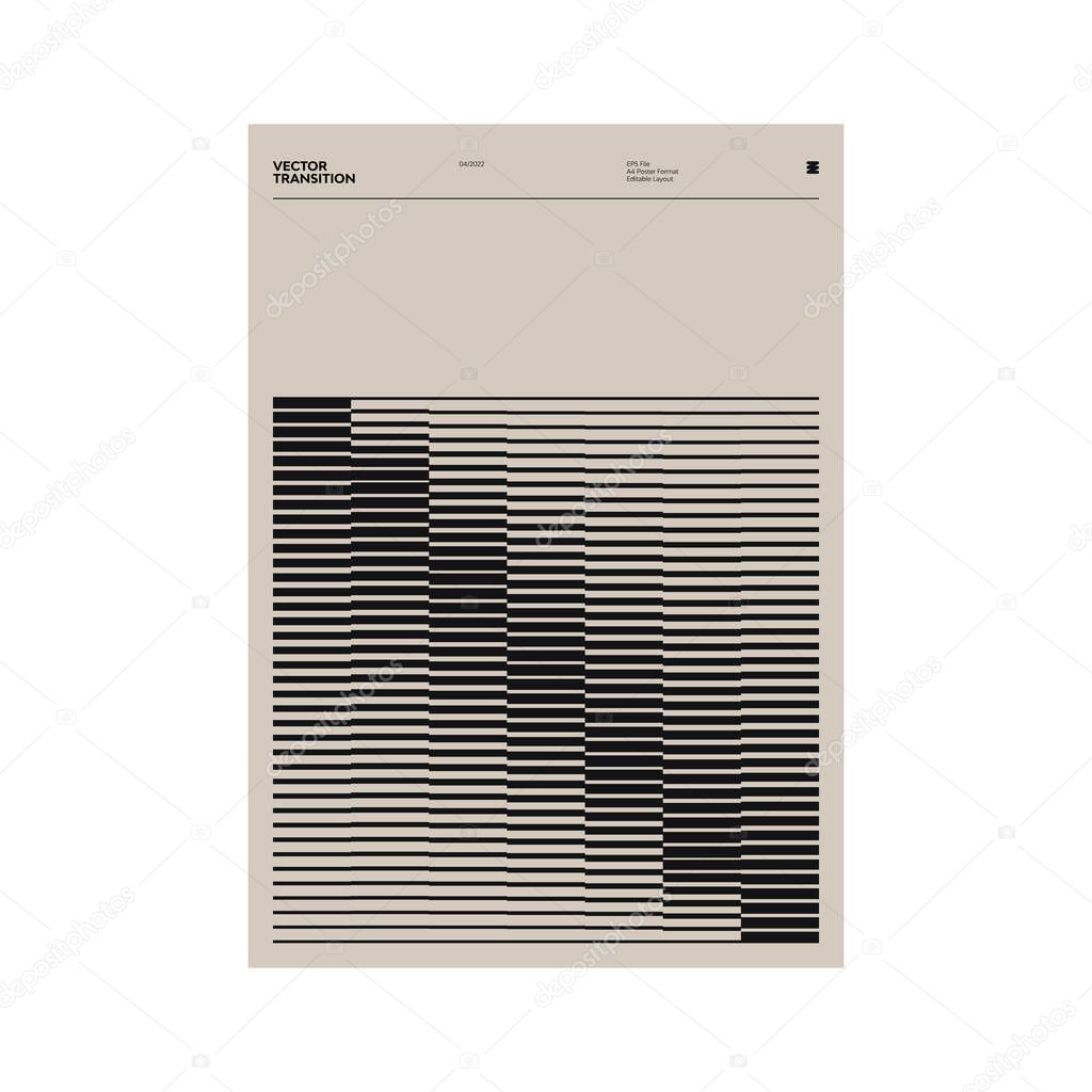 Minimalist style poster design layout with Swiss aesthetics graphics and Helvetica typography with abstract geometric forms and vector shapes.