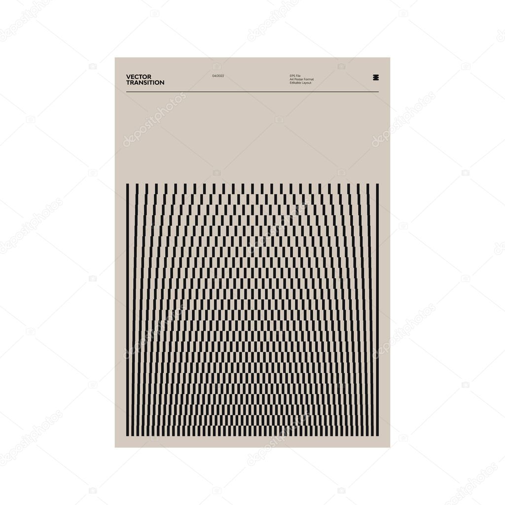 Minimalist style poster design layout with Swiss aesthetics graphics and Helvetica typography with abstract geometric forms and vector shapes.