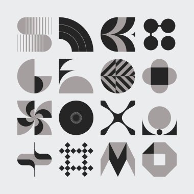 Logo modernizmi estetik vektör soyut şekiller koleksiyonu minimalist geometrik formlar ve poster, kapak, sanat, sunum, baskılar, kumaş, duvar kağıdı vs. için grafik elementleri ile yapılır.