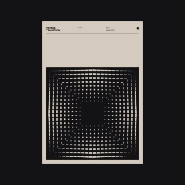 Helvetica tipografi estetiği ve minimalist geometrik formlar ve soyut vektör şekilleriyle inşa edilmiş Brutalist stil poster grafik düzeni. 