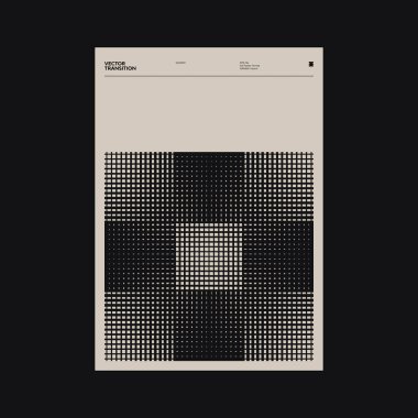 Helvetica tipografi estetiği ve minimalist geometrik formlar ve soyut vektör şekilleriyle inşa edilmiş Brutalist stil poster grafik düzeni. 