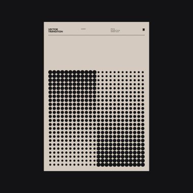 Helvetica tipografi estetiği ve minimalist geometrik formlar ve soyut vektör şekilleriyle inşa edilmiş Brutalist stil poster grafik düzeni. 