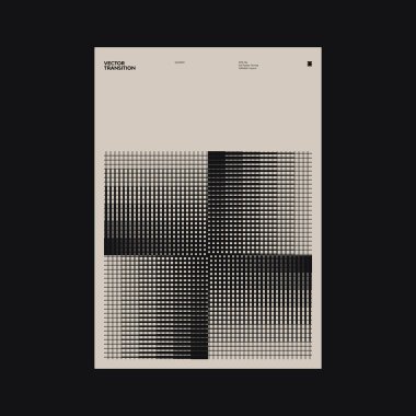 Helvetica tipografi estetiği ve minimalist geometrik formlar ve soyut vektör şekilleriyle inşa edilmiş Brutalist stil poster grafik düzeni. 