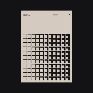 Helvetica tipografi estetiği ve minimalist geometrik formlar ve soyut vektör şekilleriyle inşa edilmiş Brutalist stil poster grafik düzeni. 