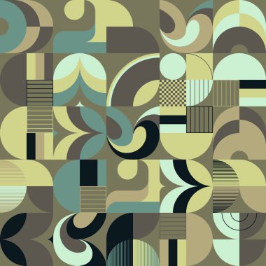 Cesur geometrik şekiller ve poster, kapak, sanat, sunum, baskı, kumaş, duvar kağıdı ve benzeri soyut figürlerle yapılmış modernizm estetiğinden esinlenilmiş soyut desenli grafik tasarımı.