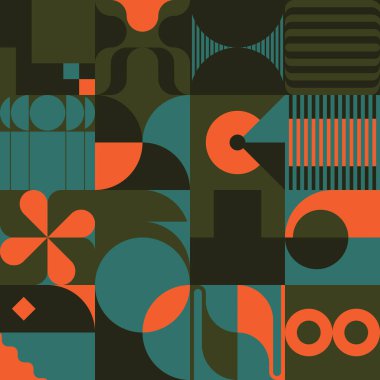 Brutalist Art soyut geometrik şekiller ve kalın formlarla yapılmış vektör desenleri esinlenmiştir. Poster, kapak, sanat, sunum, baskı, kumaş, duvar kağıdı ve benzeri dijital grafik tasarımı.