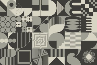 Modern soyut vektör çizimleri çeşitli basit geometrik formlar ve monokrom grafik elementleri ile yapılır poster, kapak, sanat, sunum, baskılar, kumaş, duvar kağıdı vs. için kullanışlıdır.