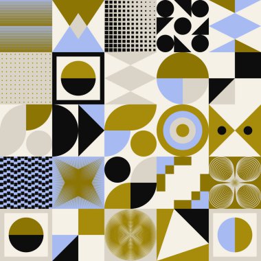 Yüzyılın ortalarında çeşitli geometri şekilleri ve elementlerle yapılmış soyut vektör desenli sanat eserleri. Poster, kapak, resim, sunum, baskı, kumaş, duvar kâğıdı vs. için geometrik tasarım grafikleri.