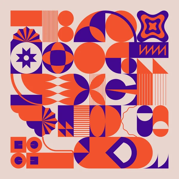 Soyut geometrik şekiller ve kalın formlarla yapılmış Ortaçağ hareket tasarımından esinlenilmiş dekoratif sanat. Poster, kapak, sanat, sunum, baskı, kumaş, duvar kağıdı ve benzeri dijital grafikler.