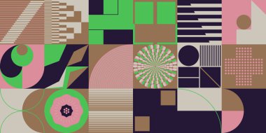 Dijital kolaj grafikleri, vektör soyut formları ve üretici geometrik şekillerle yapılmış, web arkaplan, poster tasarımı, dergi ön sayfası, yüksek teknoloji baskısı, kapak resmi.