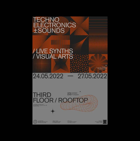 Techno Acid Music Rave Culture Poster Design Layout Brutalist Style — Archivo Imágenes Vectoriales