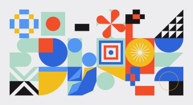 Bauhaus, taşıyıcı tasarım elementleri ve poster, kapak, sanat, sunum, baskı, kumaş, duvar kağıdı vb. için kalın geometrik şekillerle yapılan soyut sanat eserlerinden ilham almıştır..