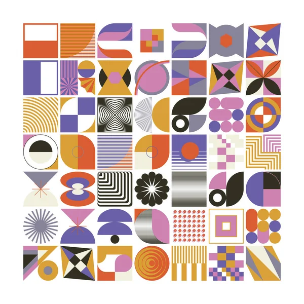 Modern soyut vektör şekilleri, poster, kapak, resim, sunum, baskı, kumaş, duvar kağıdı vs. için çeşitli basit geometrik formların ve renkli grafik unsurlarının koleksiyonu.