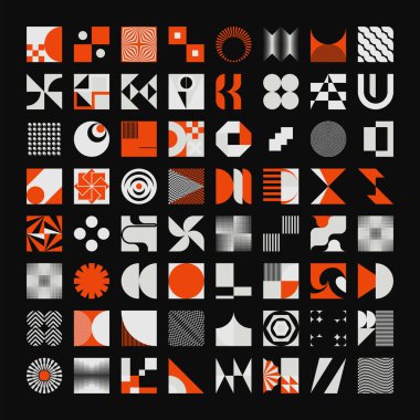 Logo modernizmi estetik vektör soyut şekiller koleksiyonu minimalist geometrik formlar ve poster, kapak, sanat, sunum, baskılar, kumaş, duvar kağıdı vs. için grafik elementleri ile yapılır.