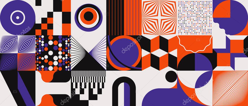 Digital collage graphics pattern made with vector abstract forms and generative geometric shapes, useful for web background, poster art design, magazine front page, hi-tech print, cover artwork.