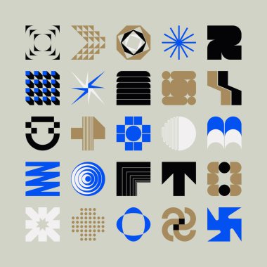 Logo modernizmi estetik vektör soyut şekiller koleksiyonu minimalist geometrik formlar ve poster, kapak, sanat, sunum, baskılar, kumaş, duvar kağıdı vs. için grafik elementleri ile yapılır.