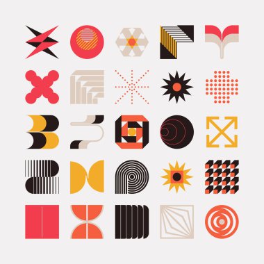 Logo modernizmi estetik vektör soyut şekiller koleksiyonu minimalist geometrik formlar ve poster, kapak, sanat, sunum, baskılar, kumaş, duvar kağıdı vs. için grafik elementleri ile yapılır.