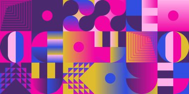 Üretken tasarım yaklaşımı, minimalist geometrik formları ve soyut vektör şekilleriyle inşa edilmiş tuhaf ve tuhaf motif estetiğe sahip Pop Art tarzı kusursuz grafikler..