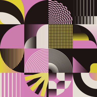 Poster, kapak, sanat, sunum, baskı, kumaş, duvar kağıdı vs. için soyut figürler ve cesur geometrik şekillerle yapılmış postmodern estetik sanatlarından esinlenilmiş soyut desenli grafik tasarımı.