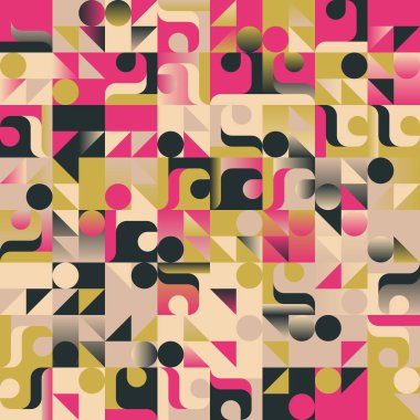 Tekrarlayan geometri şekilleri ve elementlerle yapılmış kusursuz soyut vektör desenli sanat eserleri. Poster, kapak, resim, sunum, baskı, kumaş, duvar kâğıdı vs. için geometrik tasarım grafikleri.