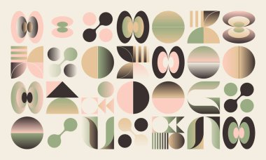 Scandi Sanat Kolajı grafikleri, vektör soyut formları ve üretici geometrik şekillerle yapılmış, web arkaplanı için kullanışlı, poster tasarımı, dergi ön sayfası, duvar baskısı, kapak resmi.