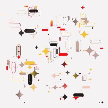 Soyut geometrik şekiller ve kalın formlarla yapılmış Ortaçağ hareket tasarımından esinlenilmiş dekoratif sanat. Poster, kapak, sanat, sunum, baskı, kumaş, duvar kağıdı ve benzeri dijital grafikler.