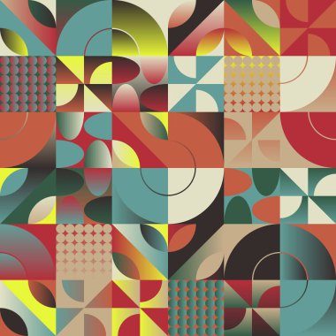 Neo-Geo vektör desenli grafik çizimleri soyut modernist estetik tasarımından esinlenilmiştir. Poster, kapak, sanat, sunum, baskı, kumaş, duvar kağıdı vs. için modern geometrik kolaj.