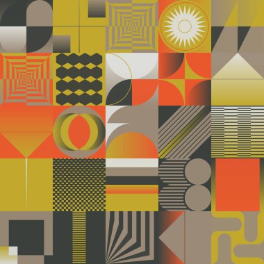 Çeşitli geometri şekilleri ve elementlerle yapılan soyut vektör desenli çizimler. Poster, kapak, resim, sunum, baskı, kumaş, duvar kâğıdı vs. için geometrik tasarım grafikleri.