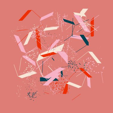 Scandi Sanat Kolajı grafikleri, vektör soyut formları ve üretici geometrik şekillerle yapılmış, web arkaplanı için kullanışlı, poster tasarımı, dergi ön sayfası, duvar baskısı, kapak resmi.