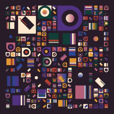 Dijital kolaj grafikleri, vektör soyut formları ve üretici geometrik şekillerle yapılmış, web arkaplan, poster tasarımı, dergi ön sayfası, yüksek teknoloji baskısı, kapak resmi.